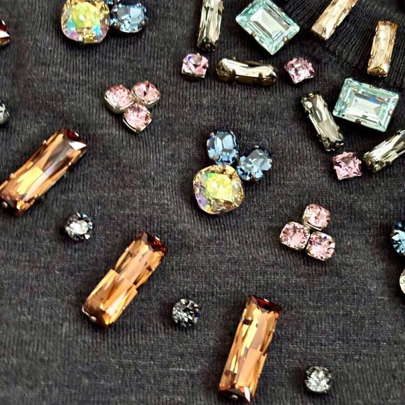 Louis Vuitton Size M Gray Wool Jewel Beaded Neckline Short Sleeve Sweater - Picture 5 of 9